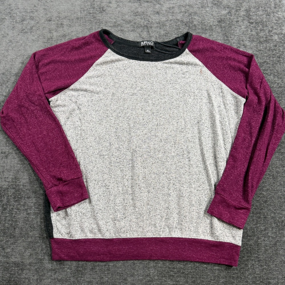 Buffalo David Bitton Womens Colorblock Raglan Top Grey Purple Size M CA60224